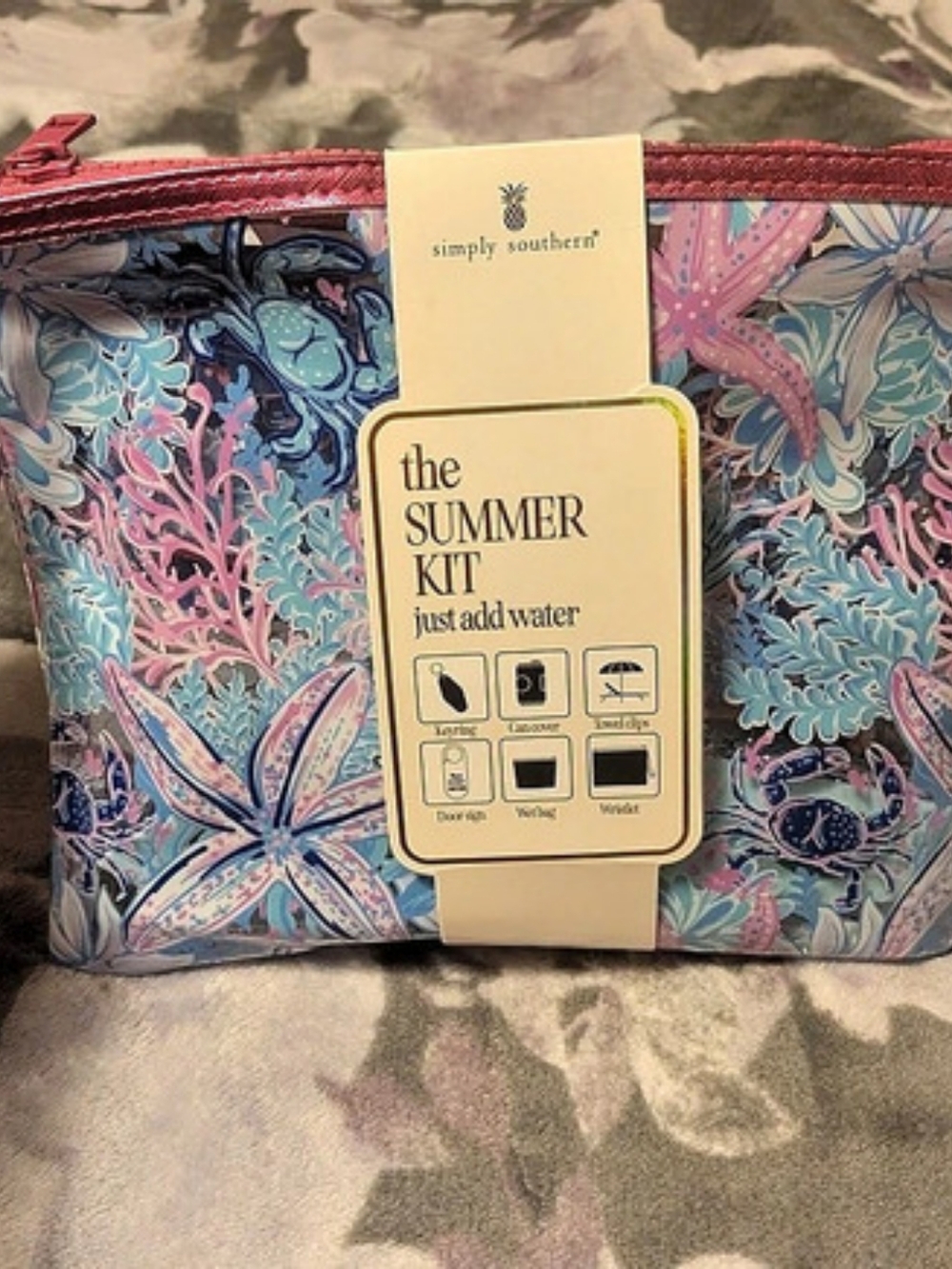 Simply Southern The Summer Kit Just Add Water Floral Cosmetic Bag Set Blue & P